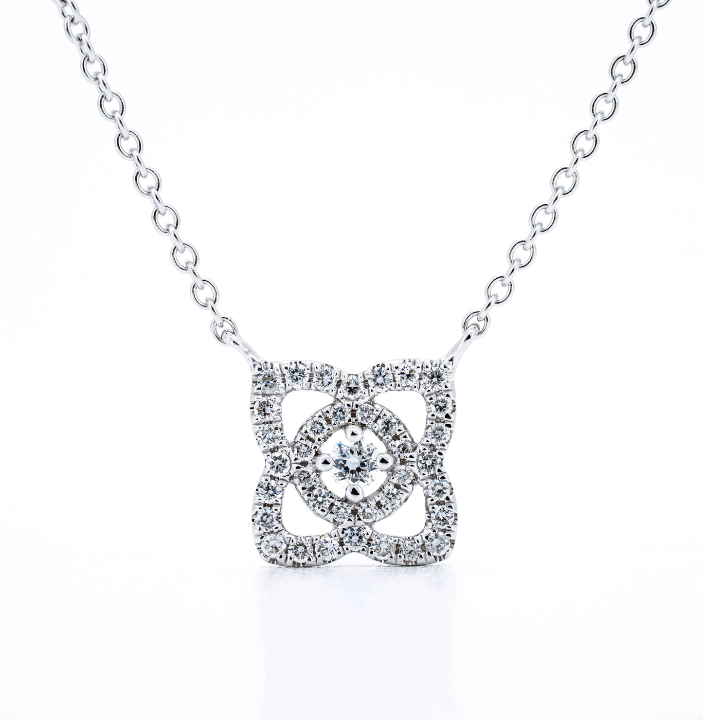 Lotus pave necklace in white gold