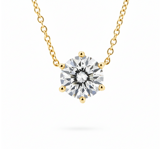 6 prong fixed necklace RD 1.05 E VS2 IGI in yellow gold