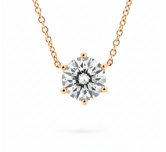 6 prong fixed necklace RD 0.65 D VS1 IGI in rose gold