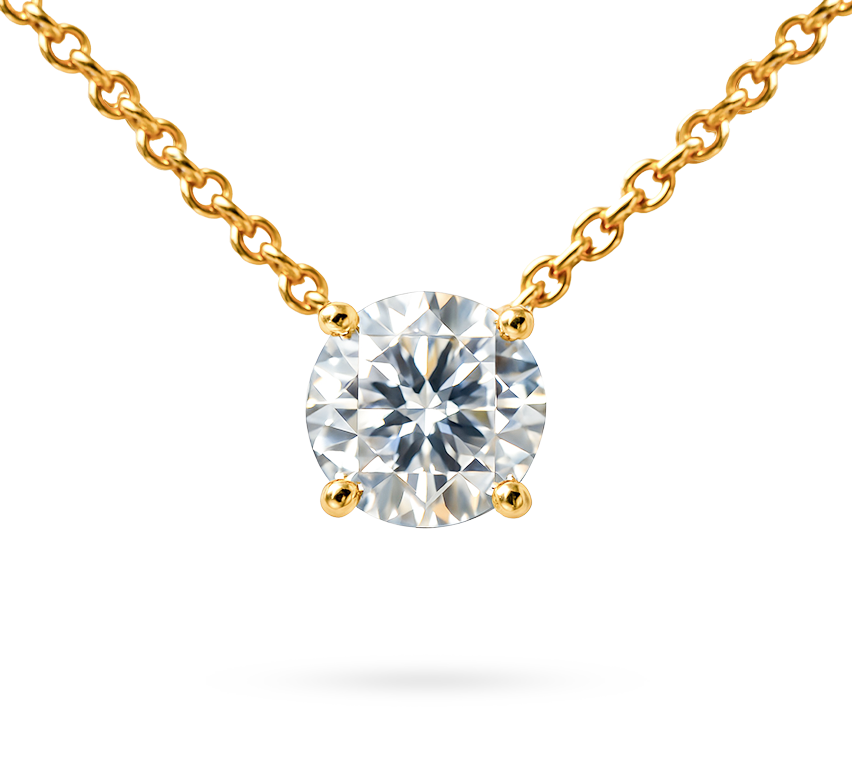 4 prong fixed necklace RD 1.07 E VS2 IGI in yellow gold