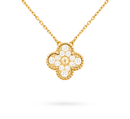 Flower full pave necklace in gold