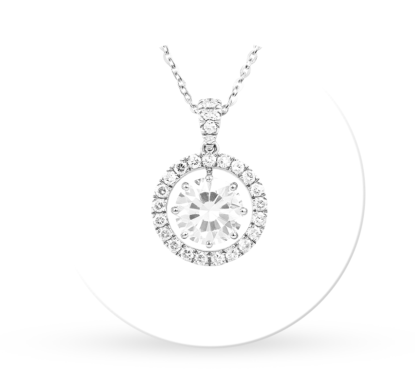 Hanging pave spirit halo necklace RD 0.55 D VVS2 IGI in white gold
