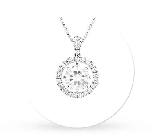 Hanging pave spirit halo necklace RD 0.5 D VVS2 IGI in white gold
