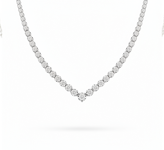 Half v tennis necklace 2.3mm in white gold