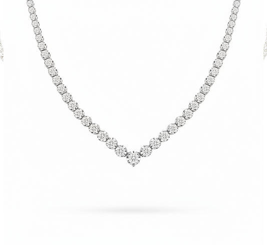 Half v tennis necklace 3.5mm in white gold