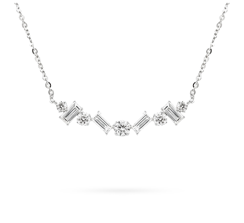 2in1 emerald round zigzag necklace in white gold
