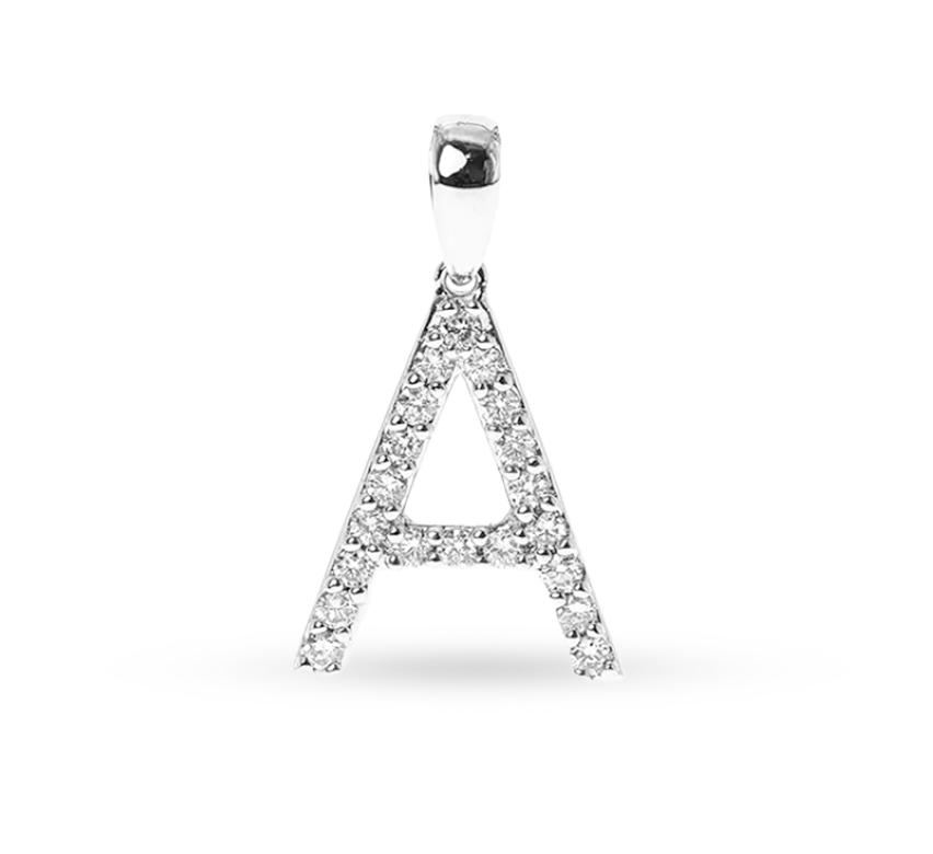 Alphabet model A necklace "A" in white gold