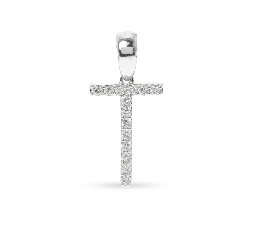 Alphabet model A pendant "T" in white gold