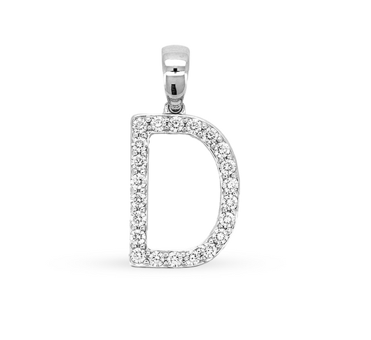 Alphabet model A pendant "D" in white gold