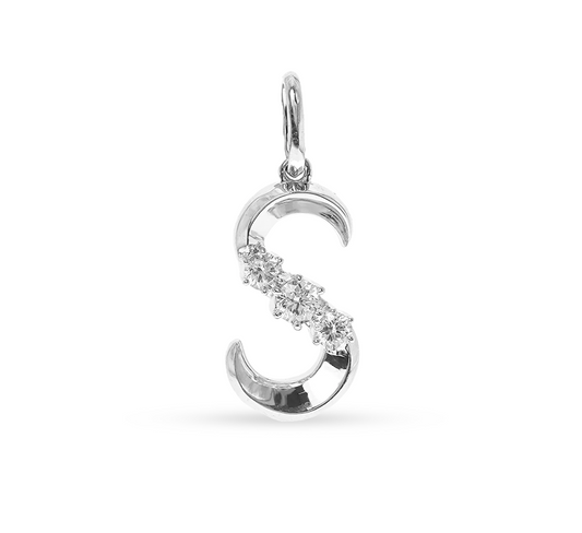 Alphabet model B pendant "S" in white gold