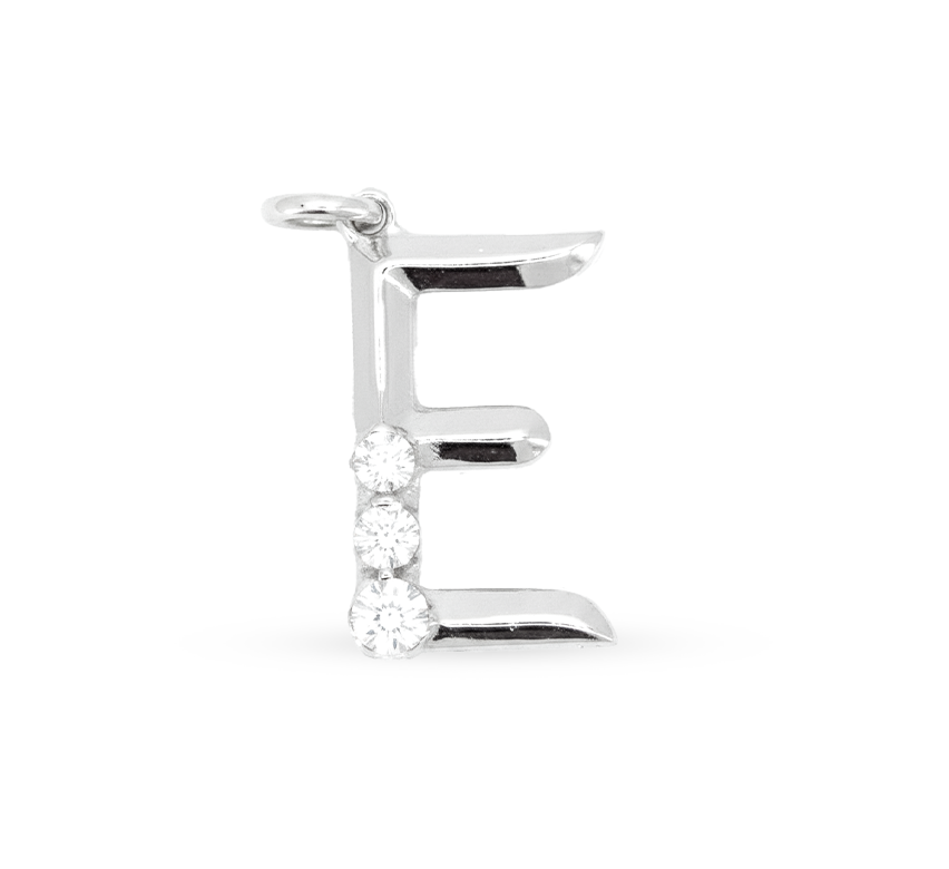 Alphabet model B pendant "E" in white gold