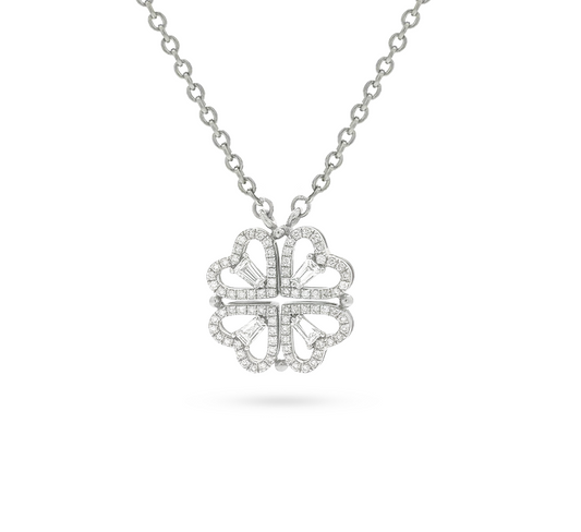 2in1 4 leaf clover necklace in white gold