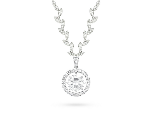 Athena vine necklace with round halo RD 0.53 D VS1 IGI in white gold