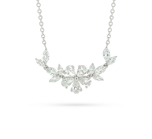Flower bouquet necklace in white gold