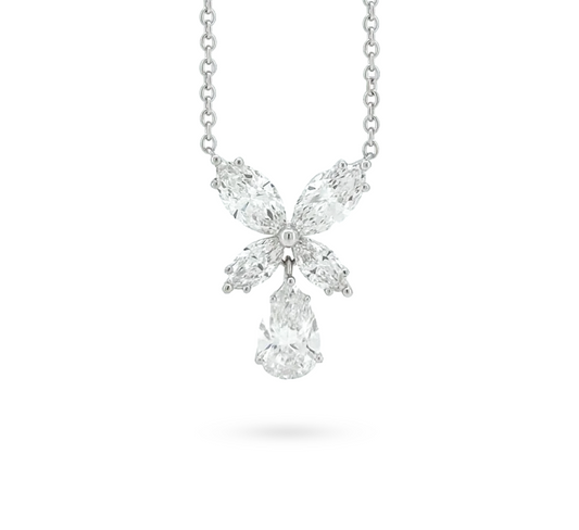 Butterfly with teardrop necklace in white gold