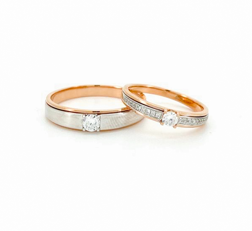 Ring set G: One eye 2 steps pave ring in mix color gold