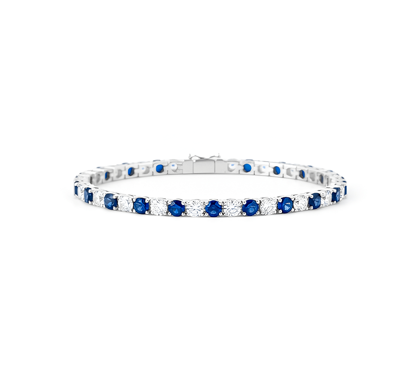 Alternating sapphire tennis bracelet in white gold