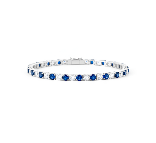 Alternating sapphire tennis bracelet in white gold