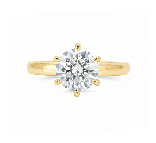 Comfort fit 6 prong ring RD 0.2 in yellow gold