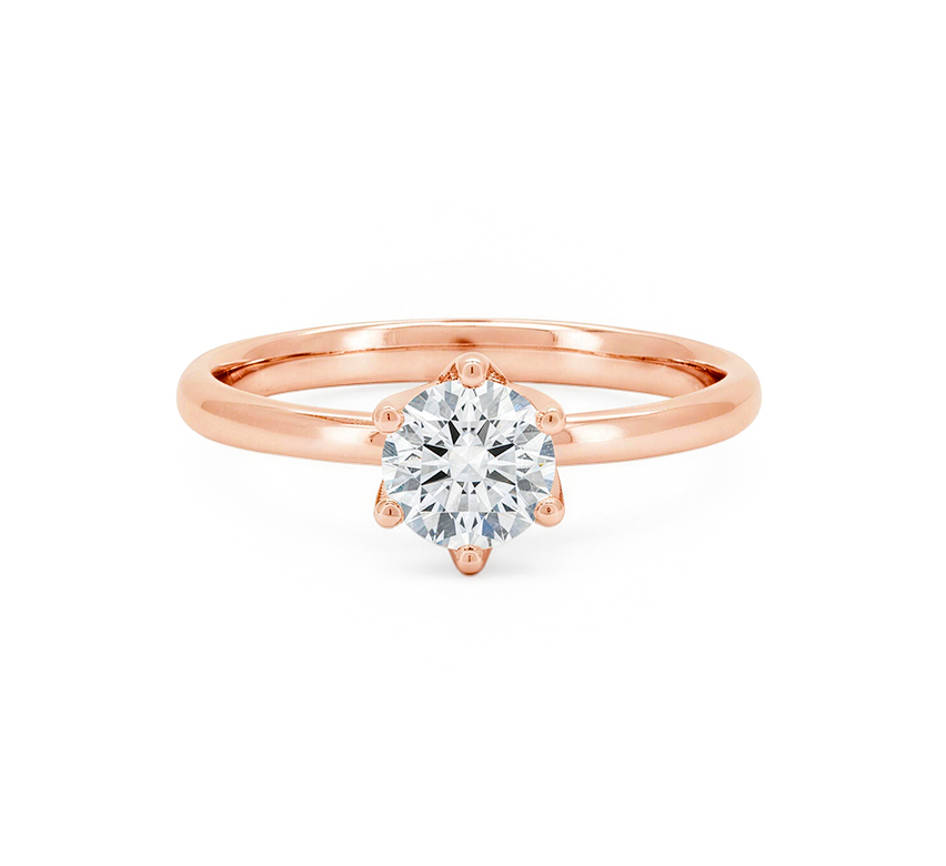 Lotus 6 prong ring RD 1.04 D VVS2 IGI in rose gold