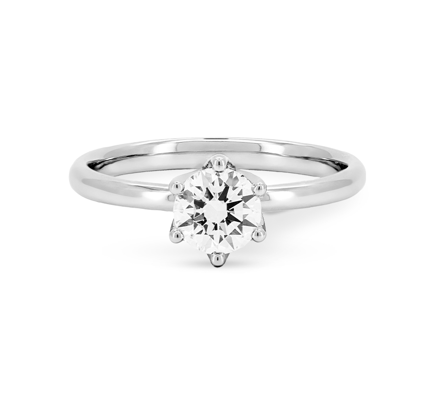 Lotus 6 prong ring RD 0.6 in white gold