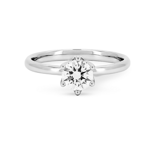 Lotus 6 prong ring RD 0.6 in white gold