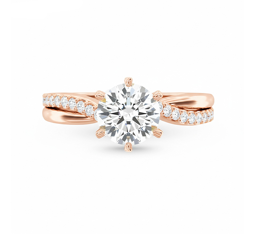 Vine twist ring RD 0.91 F VS1 IGI in rose gold