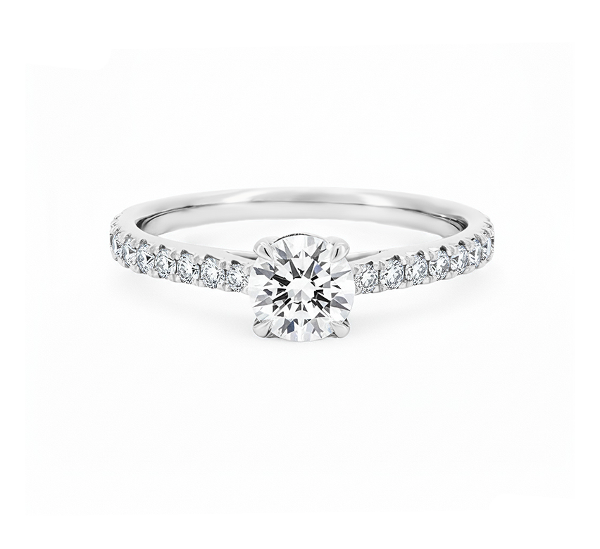 Cathedral high setting half pave ring RD 0.90 D VS2 IGI in platinum