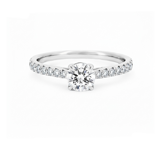 Cathedral high setting half pave ring RD 0.90 D VS2 IGI in platinum