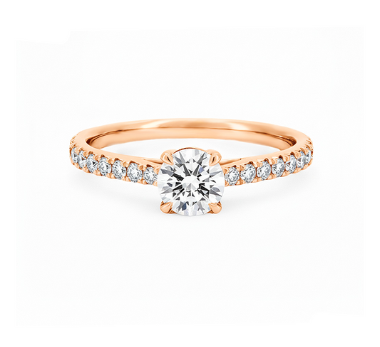 Cathedral high setting half pave ring RD 1.21 D VVS2 IGI in rose gold