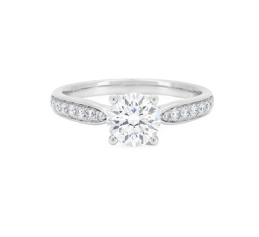Cathedral bow half pave ring RD 0.85 D VS1 IGI in platinum