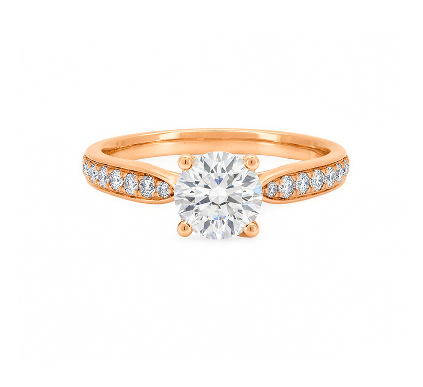 Cathedral bow half pave ring RD 0.84 D VS1 IGI in rose gold