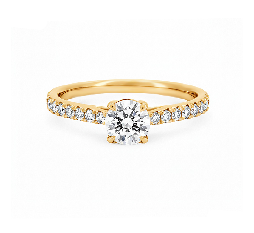 Comfort fit half pave ring RD 0.6ct in yellow gold