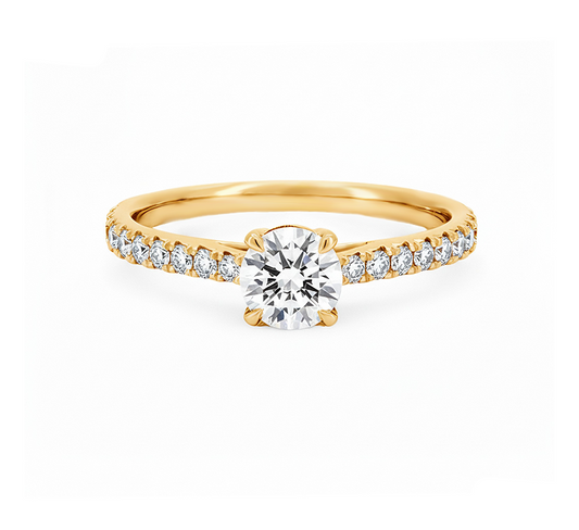 Comfort fit half pave ring RD 0.6ct in yellow gold