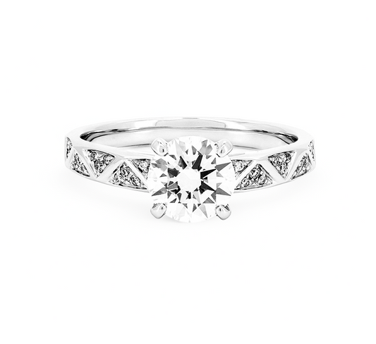 Weave pave 4 prong ring RD 1.07 E VS1 IGI in white gold