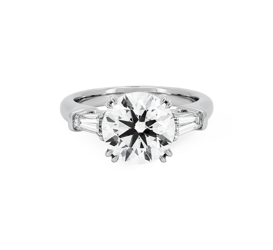 3 stone baguette ring RD 4.58 D VVS2 IGI in white gold