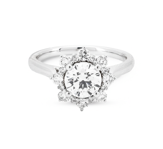 Sunflower ring RD 0.83 F VS1 IGI in white gold