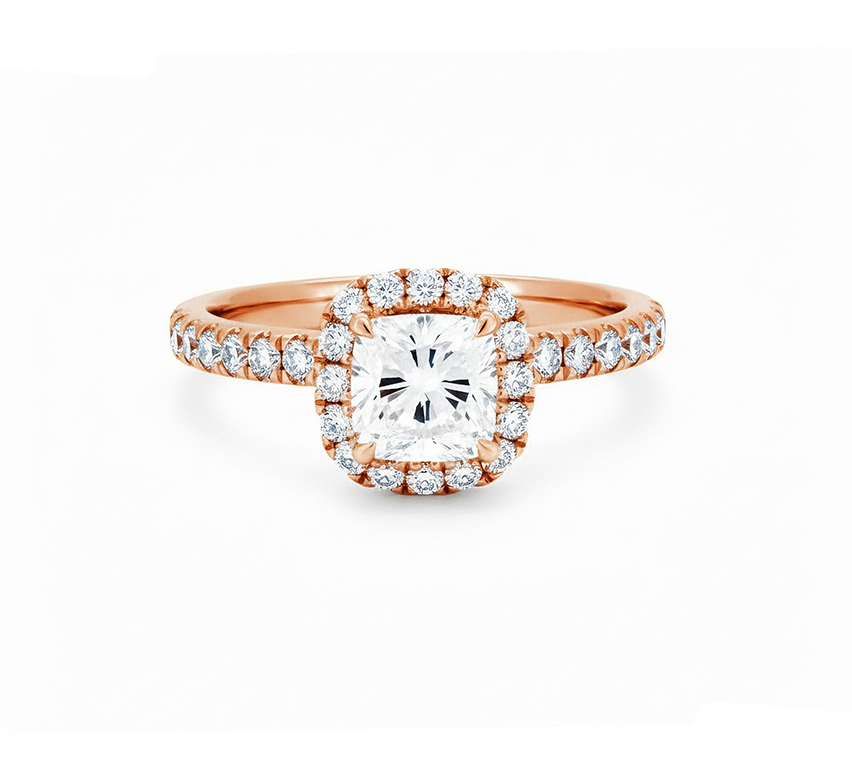 Halo ring CU 1.11 D VVS2 IGI in rose gold