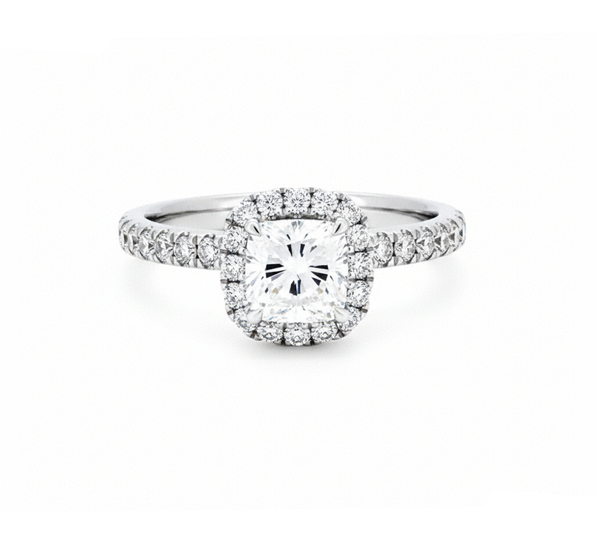 Halo ring CU 0.6ct in white gold