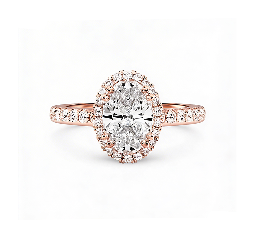Halo ring OV 0.81 D VS1 IGI in rose gold