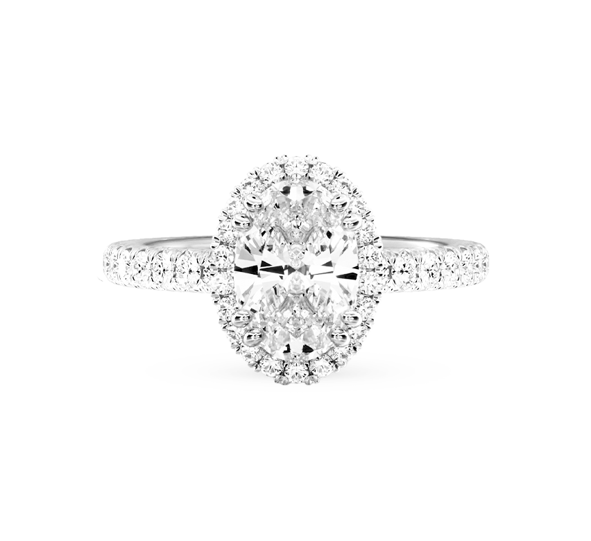 Halo ring OV 1 D VS1 IGI in white gold