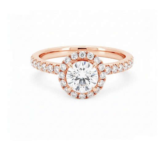 Halo ring RD 0.57 F VS1 IGI in rose gold