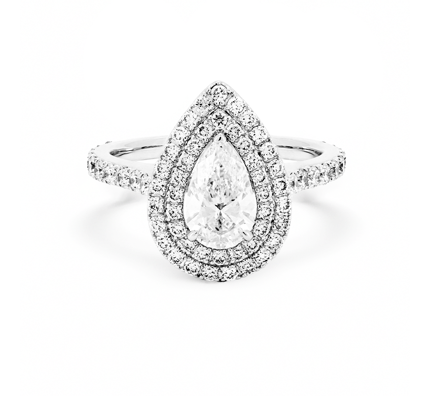 Double halo ring PE 0.81 F VVS2 IGI in white gold