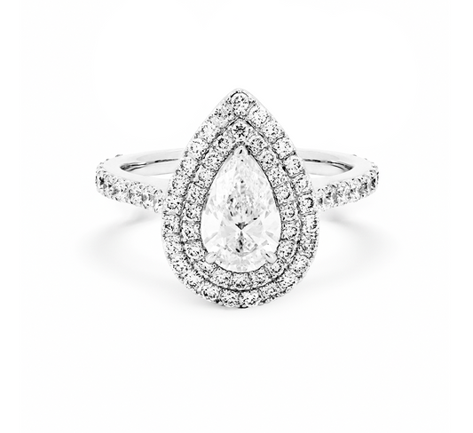 Double halo ring PE 0.81 F VVS2 IGI in white gold