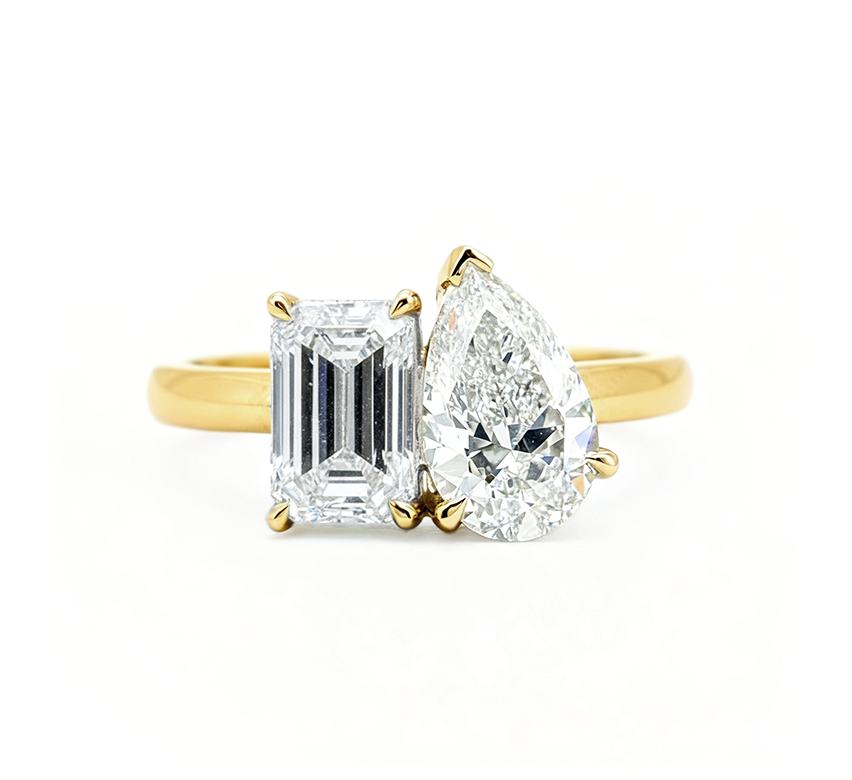 Double promise ring EM PE total 1.1ct in yellow gold