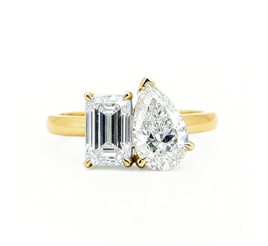Double promise ring EM PE total 1.1ct in yellow gold