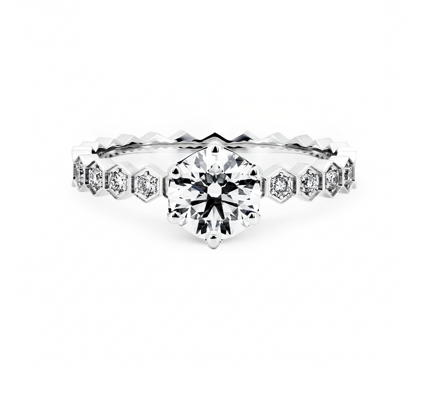 Bee hive pave ring RD 0.75 E VVS2 IGI in white gold