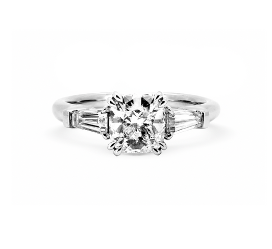 3 stone baguette ring CU 1.04 E VVS2 IGI in white gold