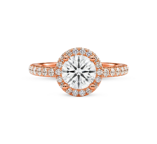 Halo half pave ring RD 0.64 D VS2 IGI in rose gold