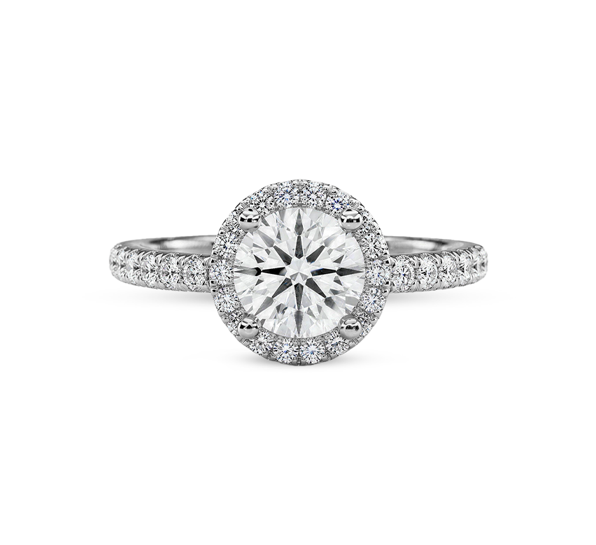 Halo half pave ring RD 0.5 in white gold
